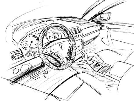 Zeichnung des Armaturenbretts eines Sportwagens